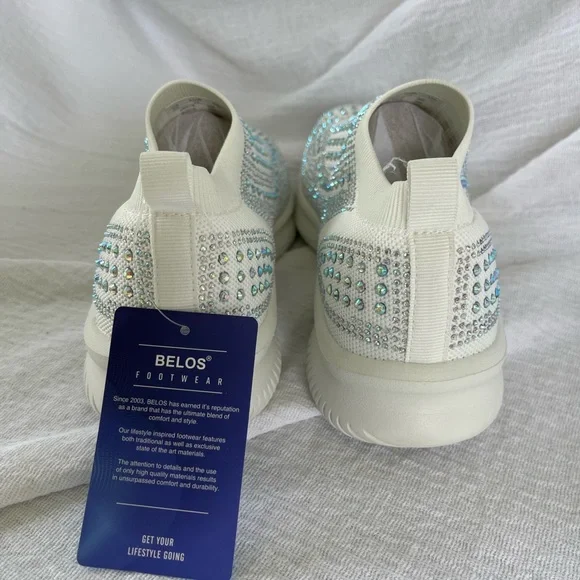Belos White Rhinestone Slip-On Sneakers Size 8.5 - Picture 2 of 13